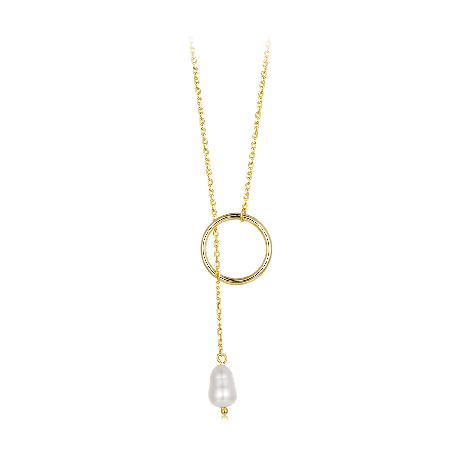 925 Sterling Silver Necklace with Gold Plated Freshwater Pearl - 60cm Length  DestGlow