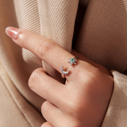 925 Sterling Silver Ring with Glass Snowflakes and Moon for Women  DestGlow