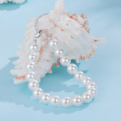 925 Sterling Silver Adjustable White Gold Plated Bracelet with Synthetic Pearl for Women  DestGlow