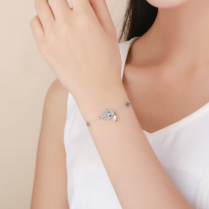 925 Sterling Silver Bracelet 21cm Long with 1.0*1.7cm Charms for Women  DestGlow