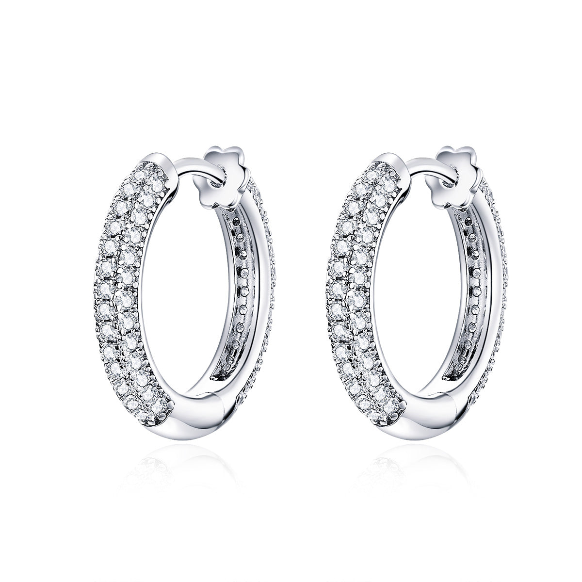925 Sterling Silver &amp; Plated Platinum Pavé Setting CZ Earrings  DestGlow