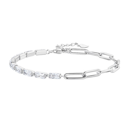 925 Sterling Silver Pavé Setting CZ Bracelet with Platinum Plating, Adjustable 14.5+3cm, for Women  DestGlow