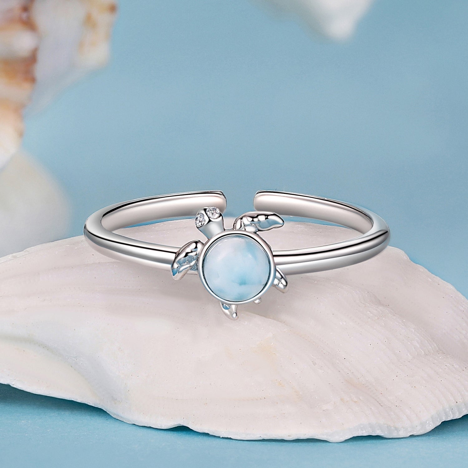 925 Sterling Silver + Plated White Gold Larimar Ring - Style E - 1.6mm Width  DestGlow