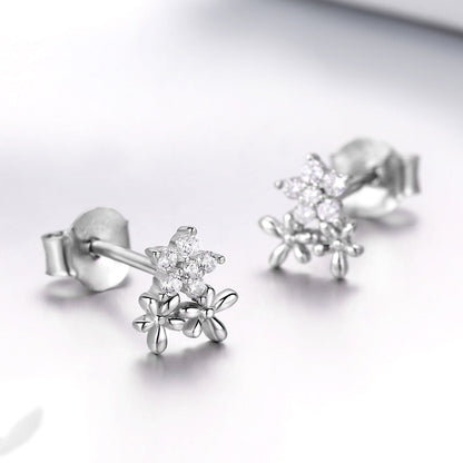 925 Sterling Silver Earrings with CZ in Pavé Setting, 0.6*0.7cm for Women  DestGlow