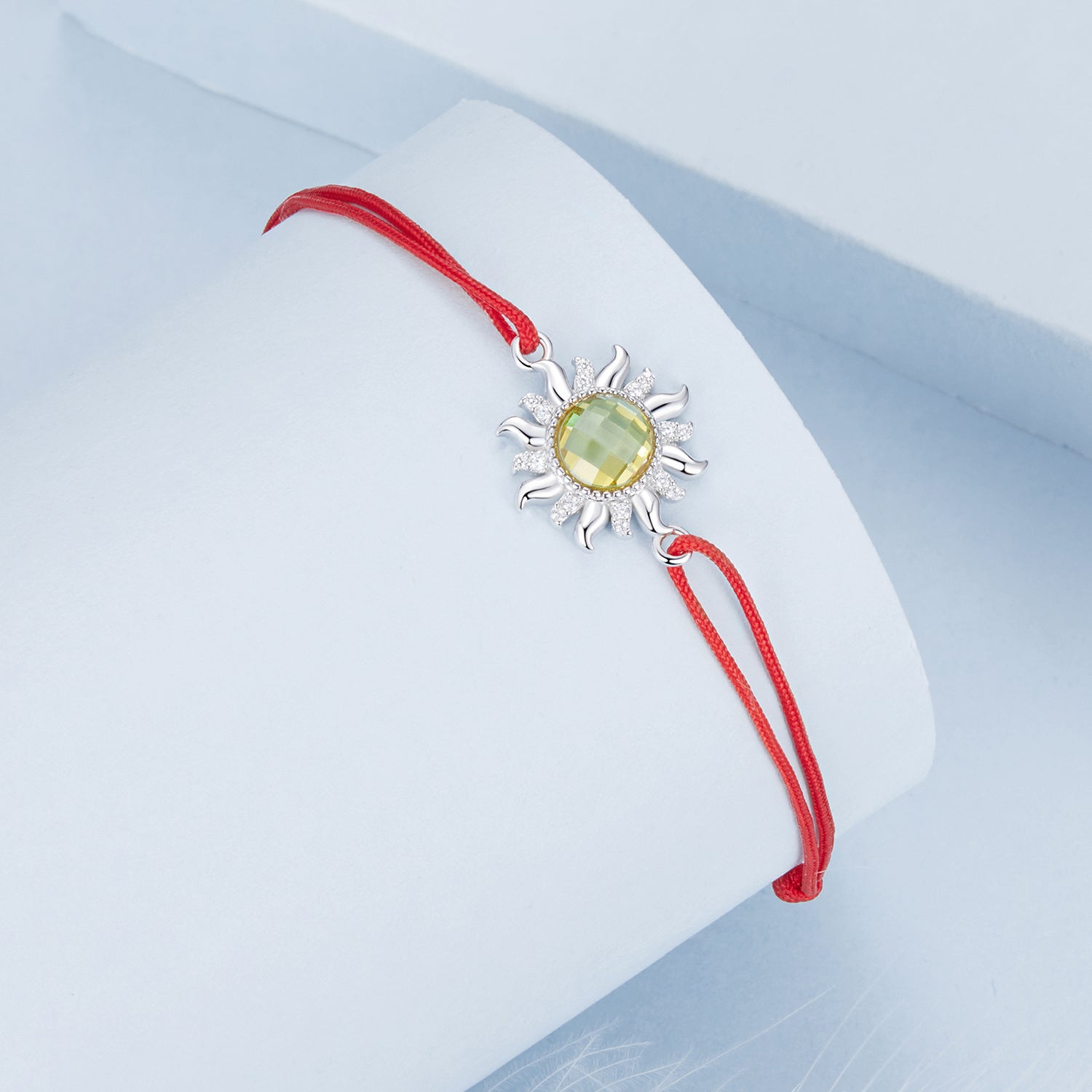 925 Sterling Silver Adjustable Length Bracelet with CZ and Glass Pendant for Women  DestGlow