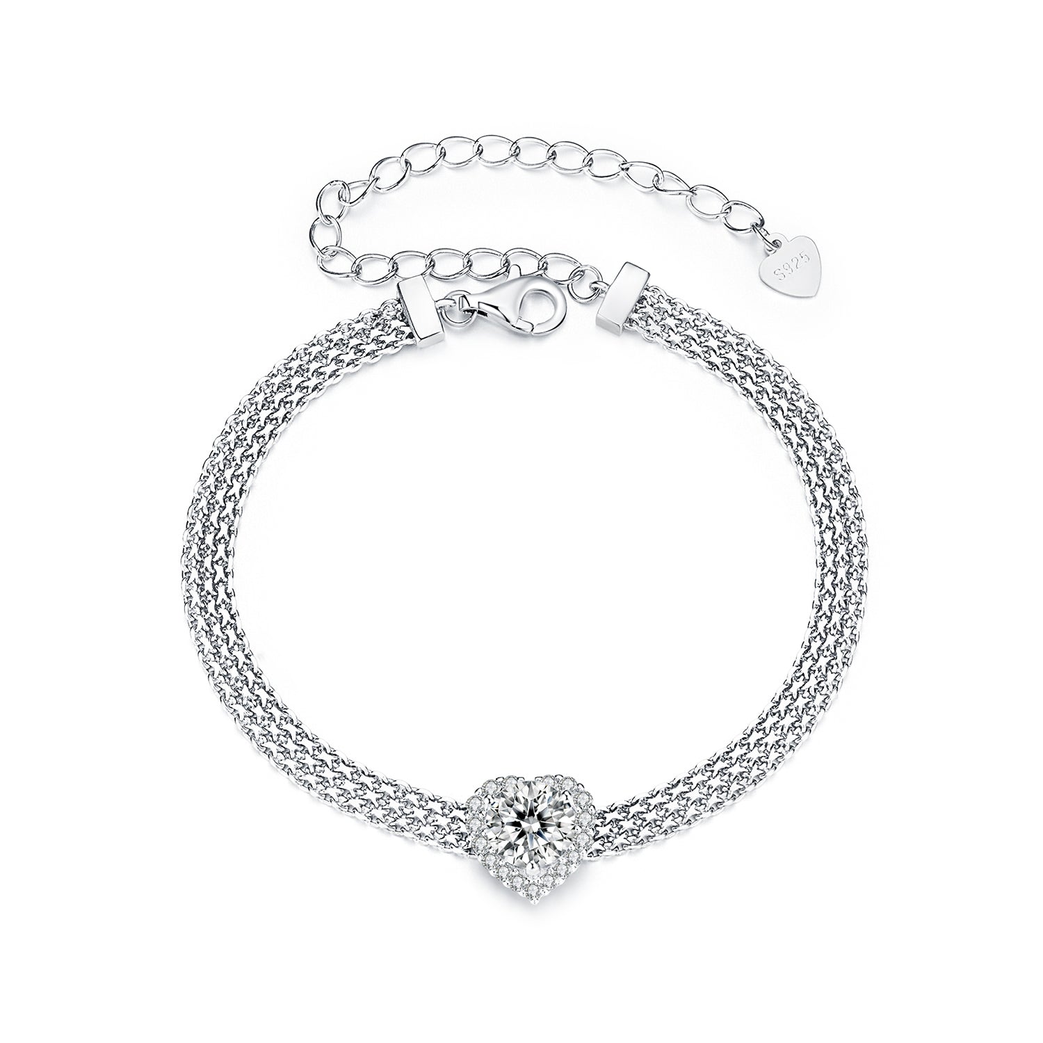 925 Sterling Silver &amp; 1 Carat Moissanite &amp; CZ White Gold Plated Bracelet for Women