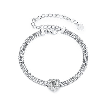 925 Sterling Silver &amp; 1 Carat Moissanite &amp; CZ White Gold Plated Bracelet for Women