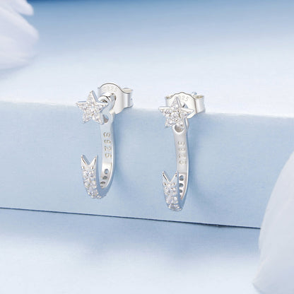 925 Sterling Silver CZ Earrings with White Gold Plating, 1.4x0.5cm for Women  DestGlow