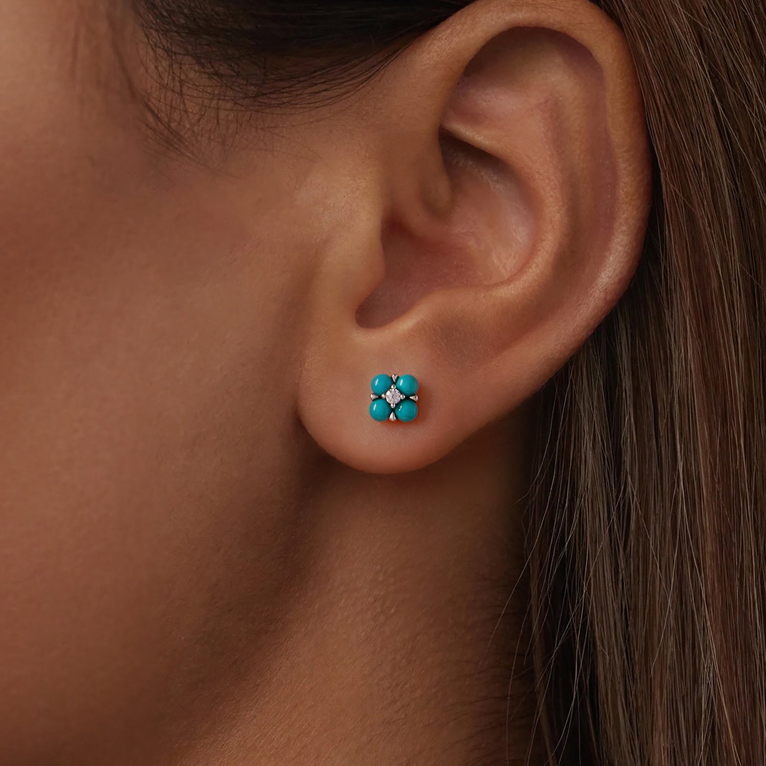 925 Sterling Silver Earrings with Synthetic Turquoise and CZ in Oxidized Finish  DestGlow