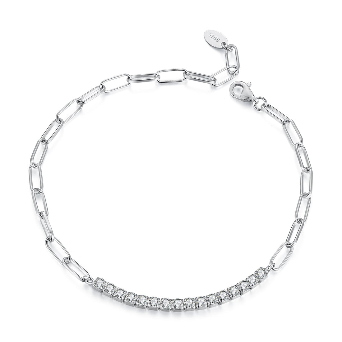 925 Sterling Silver + Moissanite White Gold 21cm Bracelet for Women  DestGlow