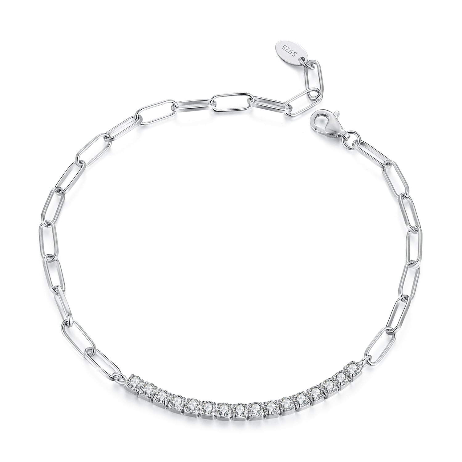 925 Sterling Silver + Moissanite White Gold 21cm Bracelet for Women  DestGlow