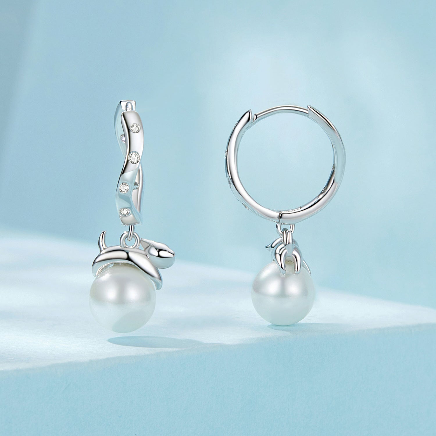925 Sterling Silver Earrings with Quality Shell Pearl and CZ for Women