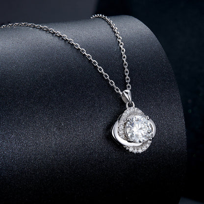 925 Sterling Silver Moissanite Pendant Necklace for Women, 39+5cm, Platinum Plated