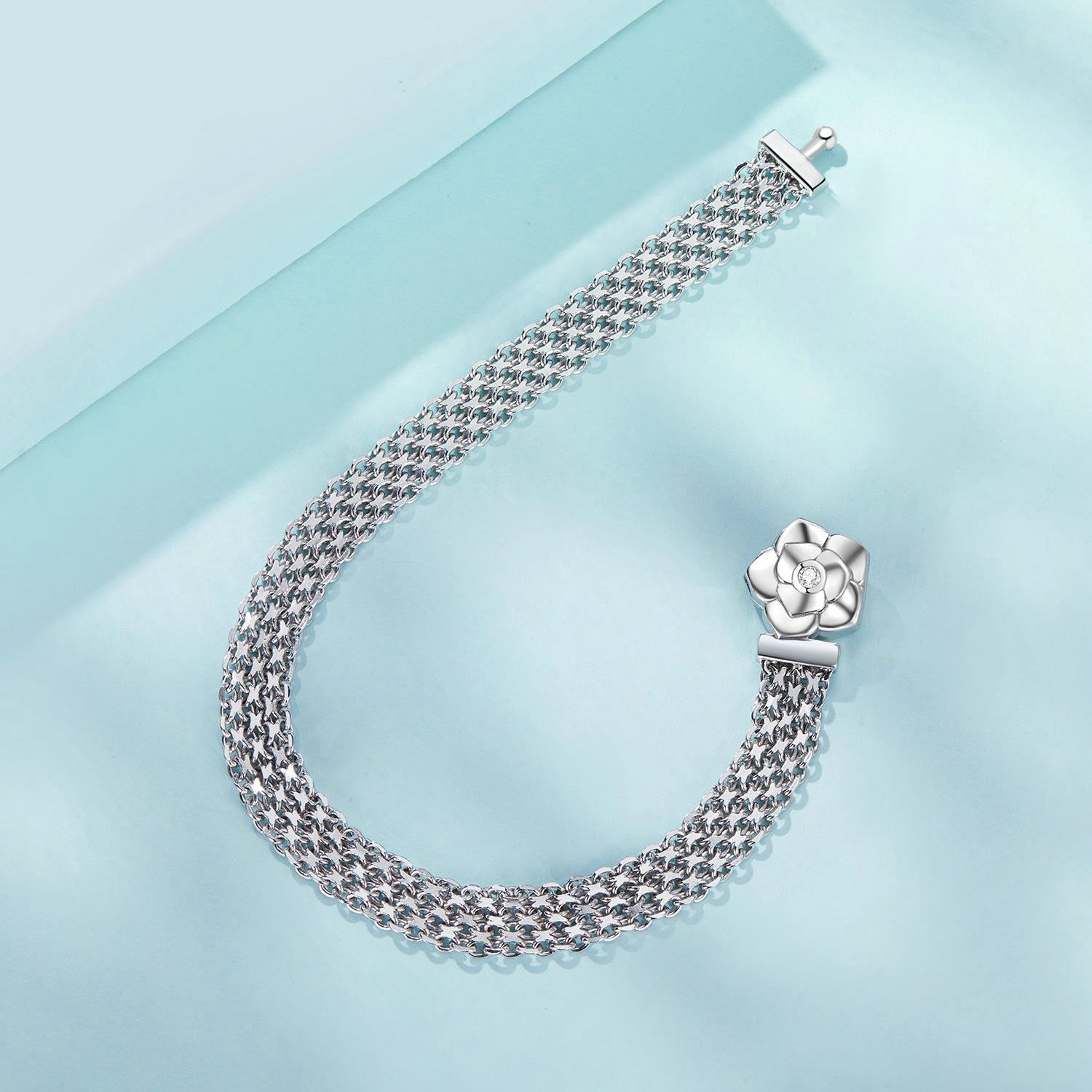 925 Sterling Silver and Platinum Plated 17.0 cm Pavé Setting CZ Bracelet for Women  DestGlow