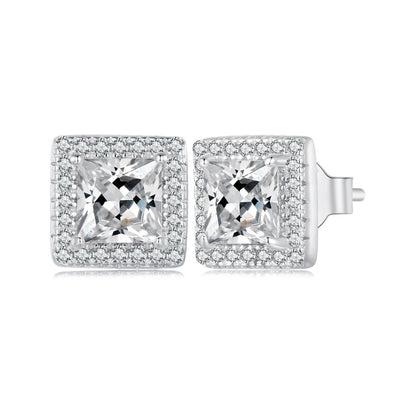 925 Sterling Silver Earrings with Pavé Setting CZ and Platinum Plating.  DestGlow