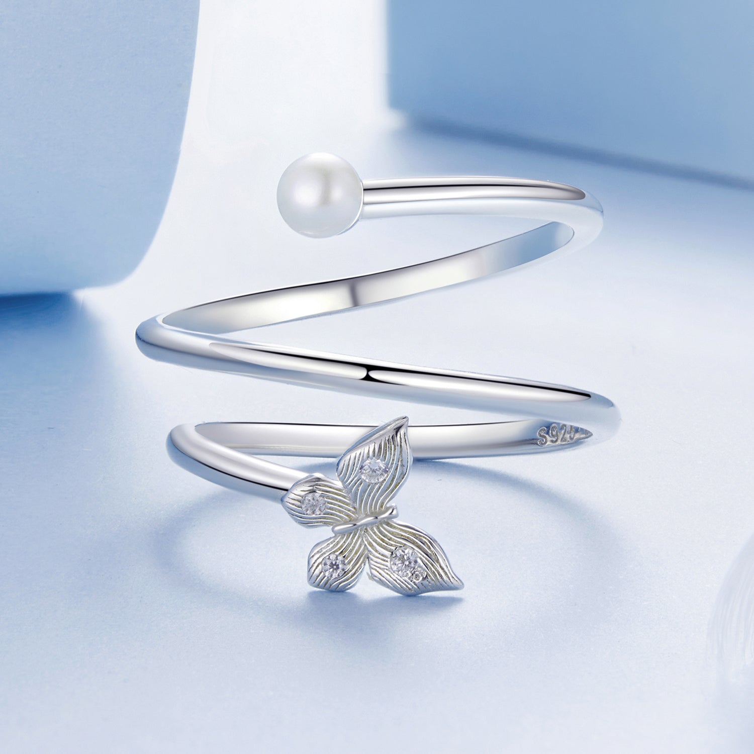 925 Sterling Silver &amp; White Gold Plated Pave Setting CZ &amp; Natural Pearl Ring for Women  DestGlow