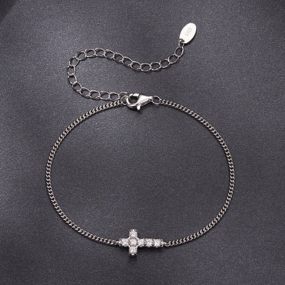 925 Sterling Silver Moissanite Bracelet 15+6cm, Plated White Gold, for Women