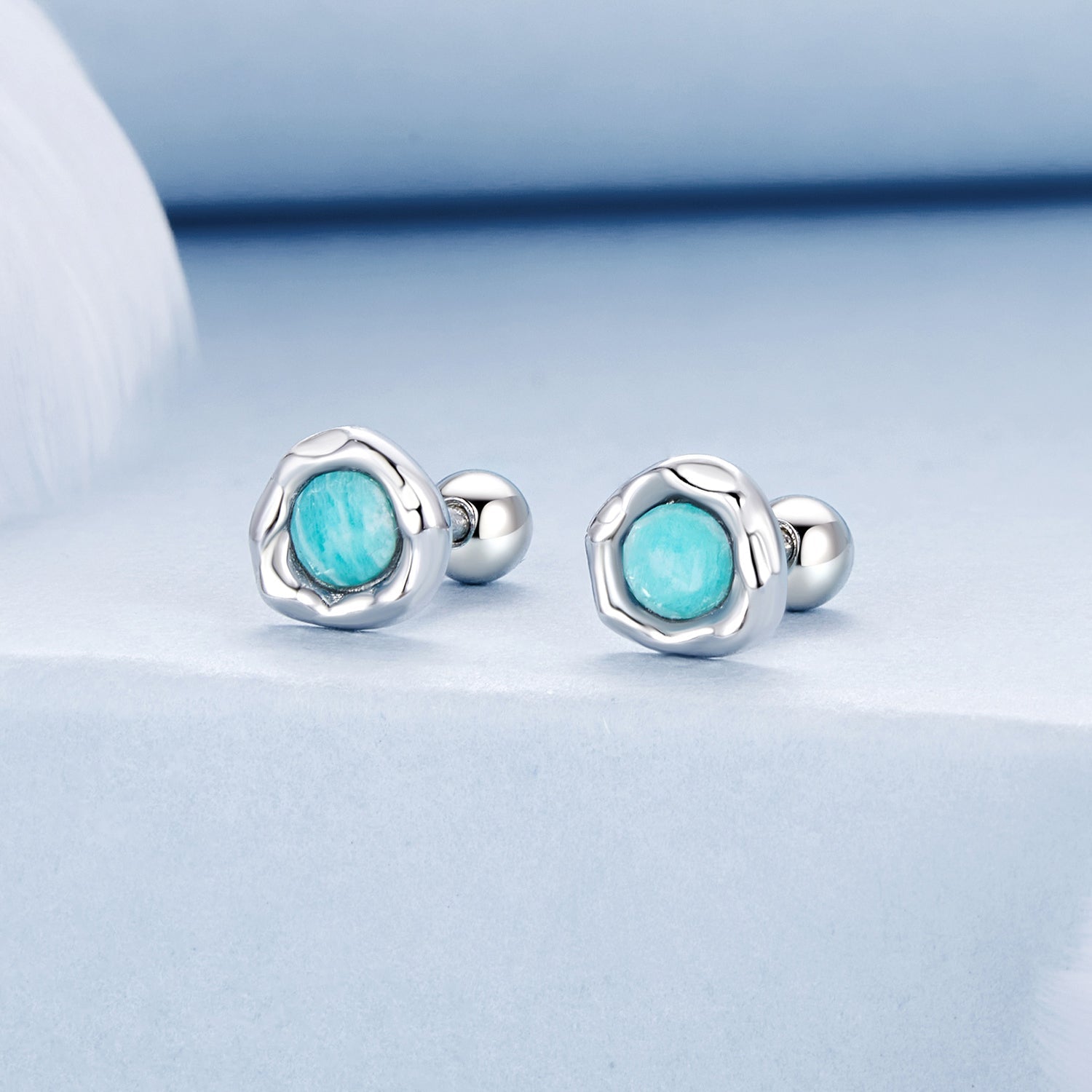 925 Sterling Silver Amazonite Earrings 0.55cm Plated White Gold for Women  DestGlow