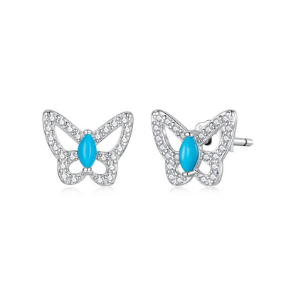 925 Sterling Silver White Gold Plated Earrings with Synthetic Turquoise and CZ  DestGlow