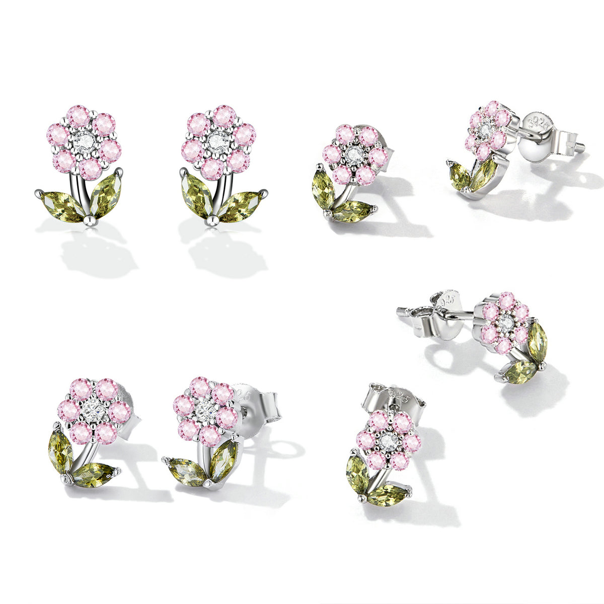 925 Sterling Silver Earrings with Pavé Setting CZ in White Gold  DestGlow