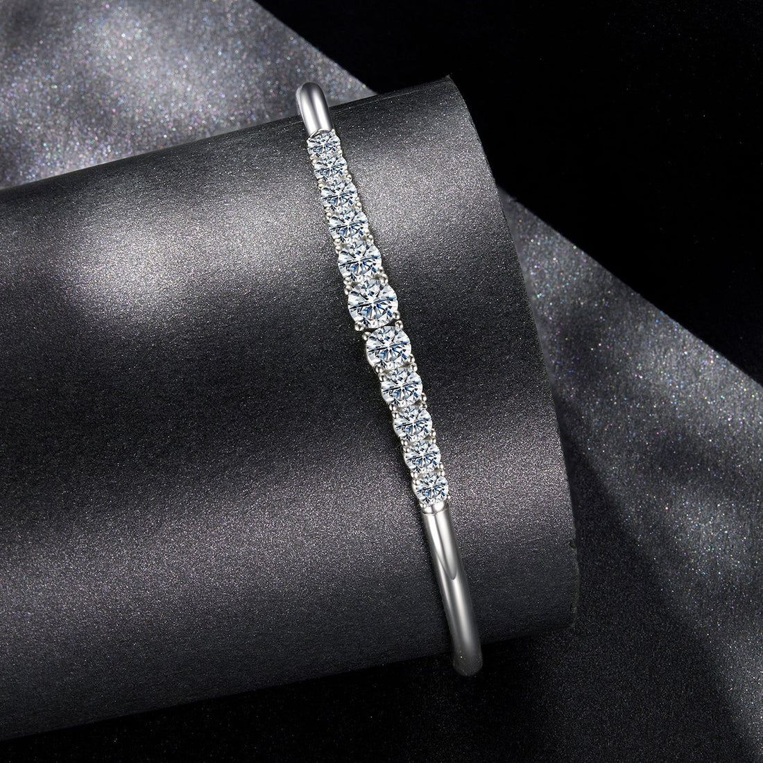 925 Sterling Silver &amp; Moissanite White Gold Plated Bracelet with 0.5cm Moissanite for Women  DestGlow