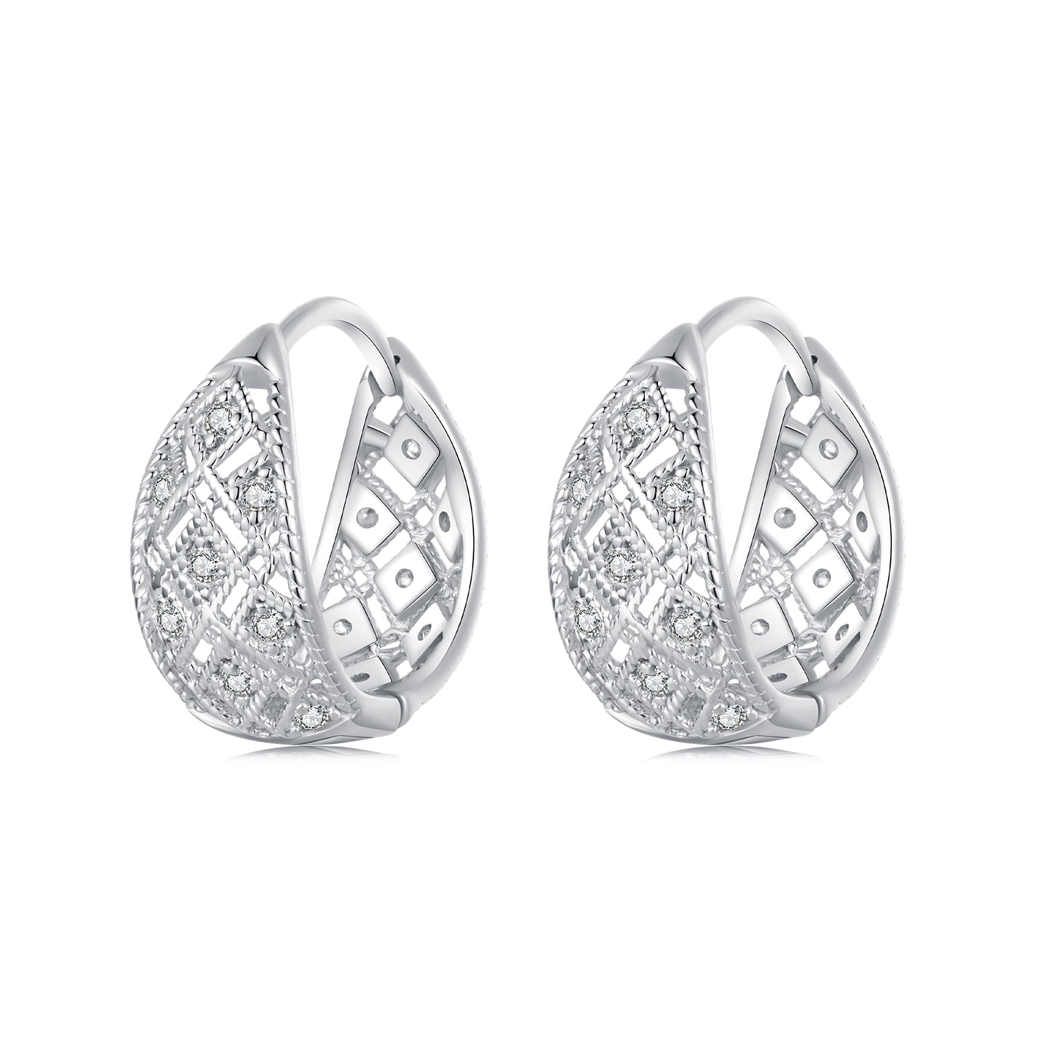 925 Sterling Silver White Gold Plated Pave Setting CZ Earrings 13*6mm for Women  DestGlow