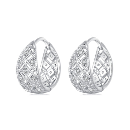 925 Sterling Silver White Gold Plated Pave Setting CZ Earrings 13*6mm for Women  DestGlow