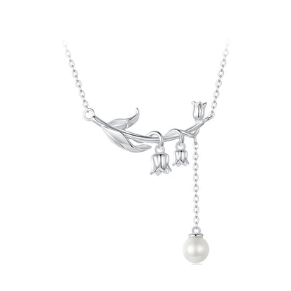 925 Sterling Silver Necklace with Quality Shell Pearl &amp; Platinum Plating, 380mm Length for Women  DestGlow