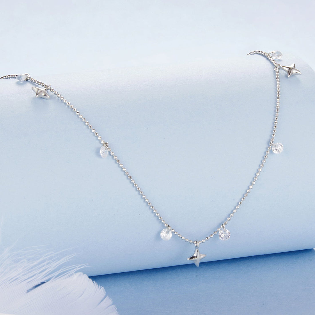 925 Sterling Silver Plated White Gold Pendant Necklace with CZ Charm for Women 38+6cm  DestGlow