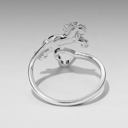 925 Sterling Silver + Plated White Gold Horse Ring  DestGlow