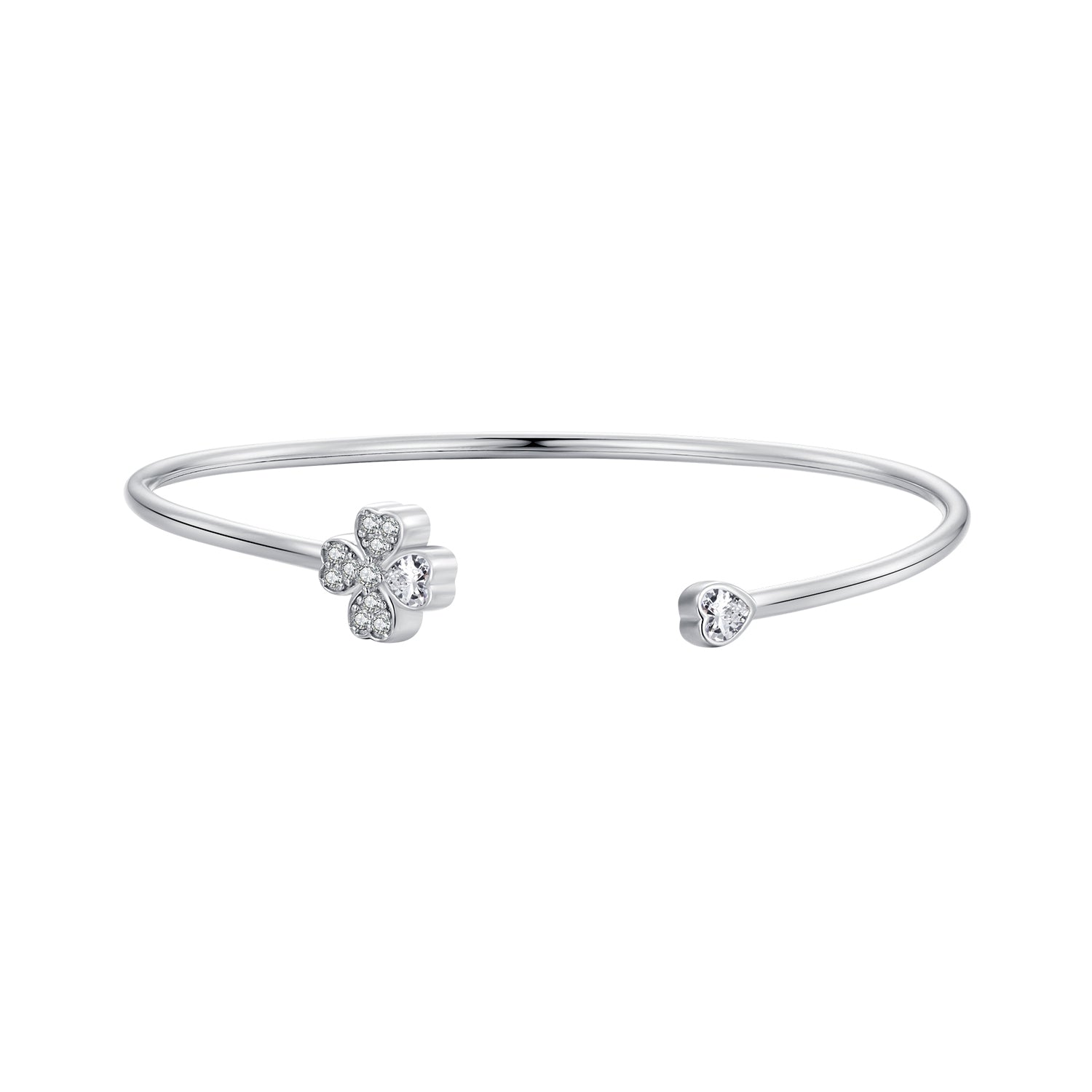 925 Sterling Silver Bracelet with Pavé Setting CZ, Inner Diameter 550mm, 2.0mm Wide, Unisex  DestGlow