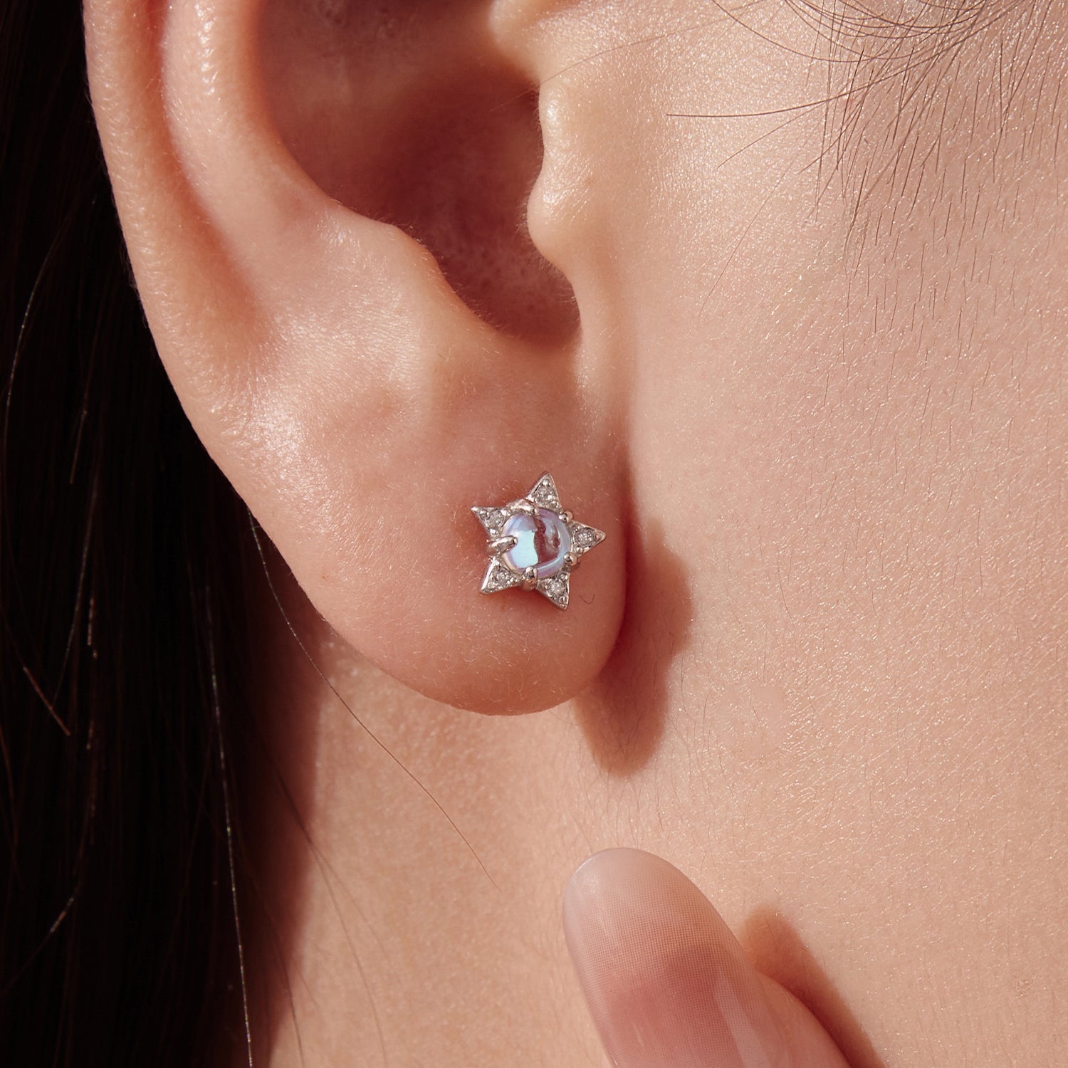 925 Sterling Silver White Gold Plated Moonstone &amp; CZ Earrings  DestGlow
