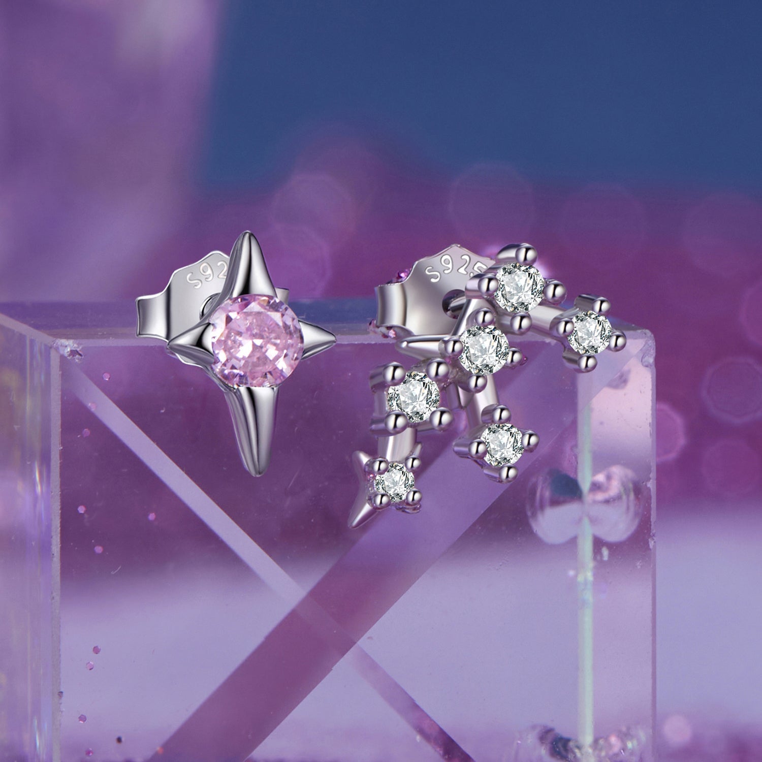 925 Sterling Silver White Gold Plated Star &amp; Constellation Earrings for Women  DestGlow