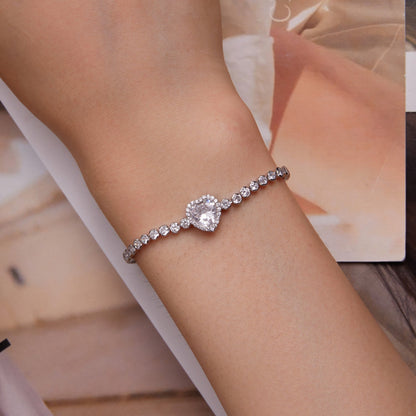 925 Sterling Silver Bracelet with CZ Zircon, 15+6.5cm, Platinum Plated for Women  DestGlow