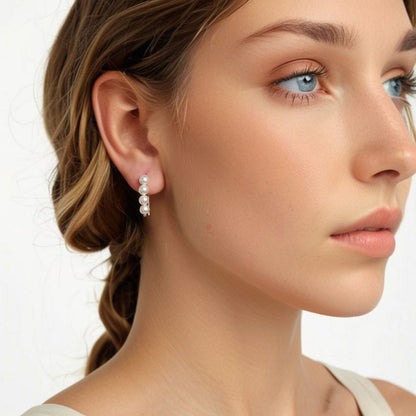 925 Sterling Silver White Gold Plated Earrings with Quality Shell Pearl, 2.1*0.5cm for Women  DestGlow