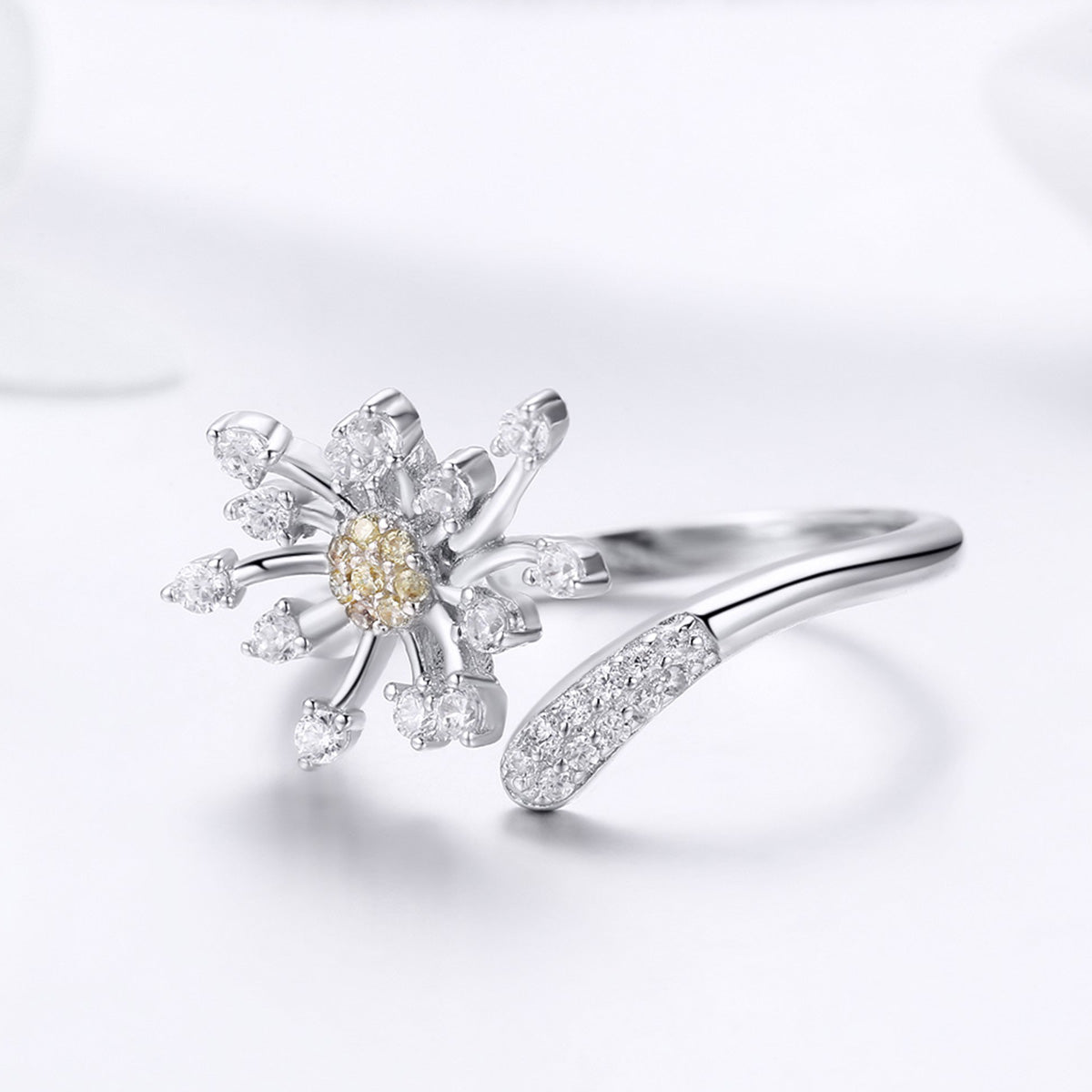925 Sterling Silver Ring with Plated Platinum and Pavé Setting CZ by Bids.com