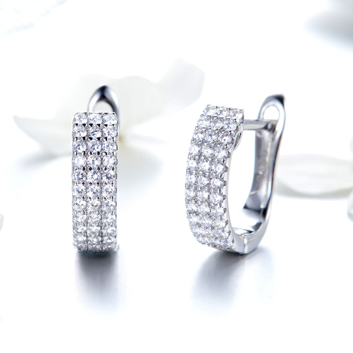 925 Sterling Silver Earrings with Pavé Setting CZ 1.3*0.4cm  DestGlow