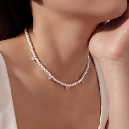 925 Sterling Silver Necklace with Pavé Setting CZ &amp; Synthetic Pearl for Women  DestGlow