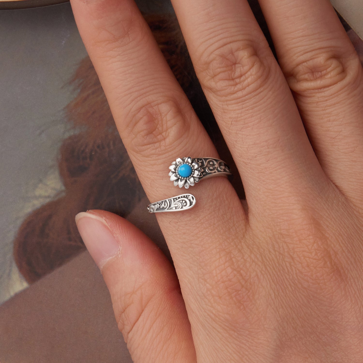 925 Sterling Silver Oxidized Synthetic Turquoise Ring 0.23-0.8cm Women  DestGlow