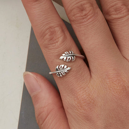 925 Sterling Silver Oxidized Leaf Ring for Women  DestGlow