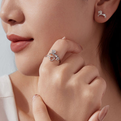 925 Sterling Silver + Plated White Gold Horse Ring  DestGlow