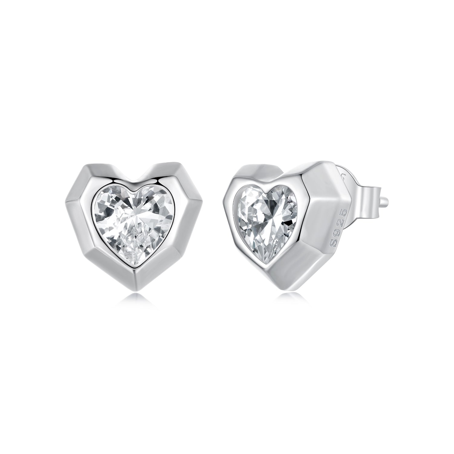 925 Sterling Silver Earrings with Pavé Setting CZ in White Gold, 0.8 x 0.9 cm  DestGlow