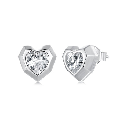 925 Sterling Silver Earrings with Pavé Setting CZ in White Gold, 0.8 x 0.9 cm  DestGlow