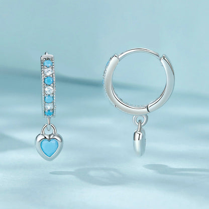 925 Sterling Silver Earrings with Synthetic Turquoise and CZ - White Gold Plated  DestGlow