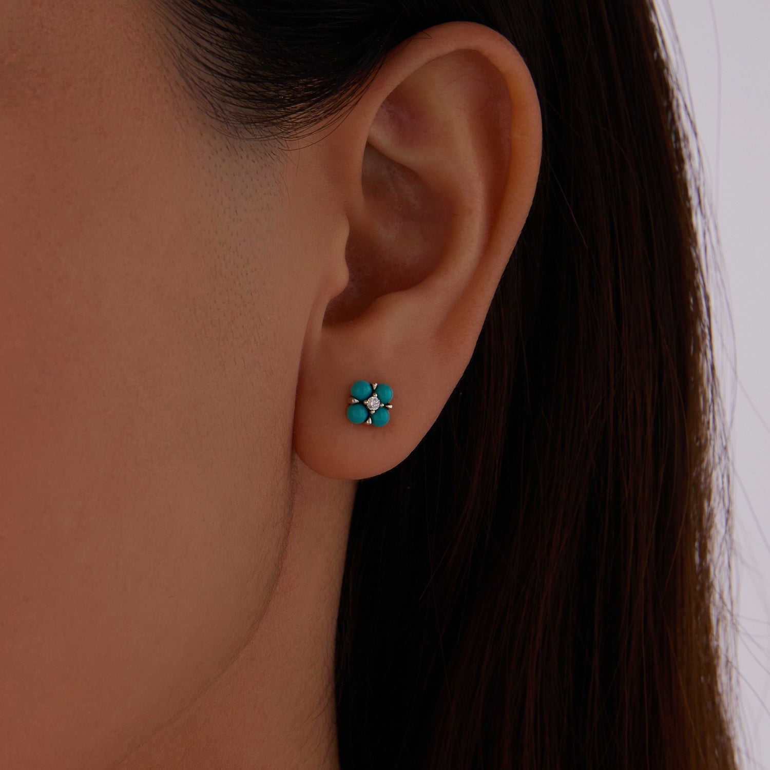 925 Sterling Silver Earrings with Synthetic Turquoise and CZ in Oxidized Finish  DestGlow