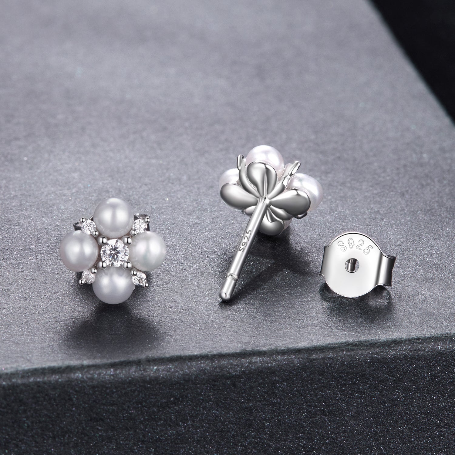 925 Sterling Silver 0.05ct Moissanite &amp; Freshwater Pearl Earrings for Women