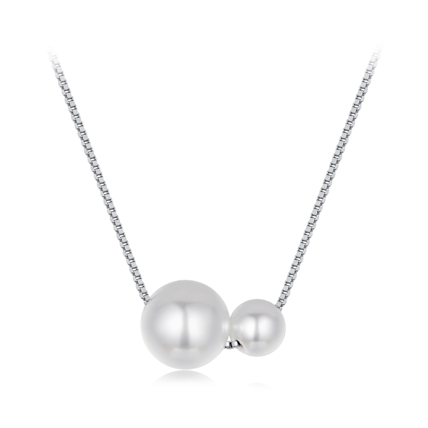 925 Sterling Silver &amp; White Gold Plated Adjustable Pearl Necklace for Women