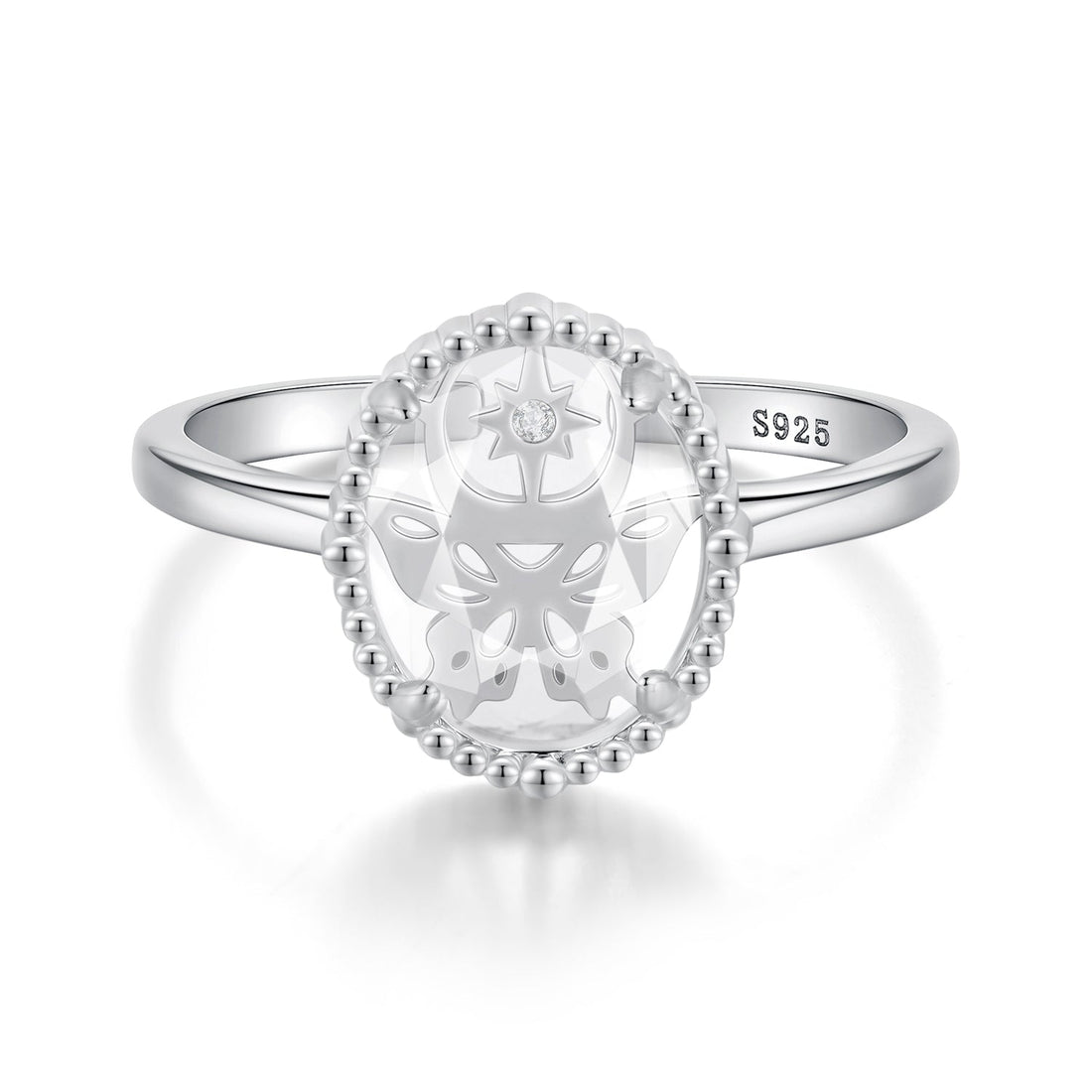 925 Sterling Silver Pavé Setting CZ White Gold Plated Ring with Transparent Glass for Women  DestGlow