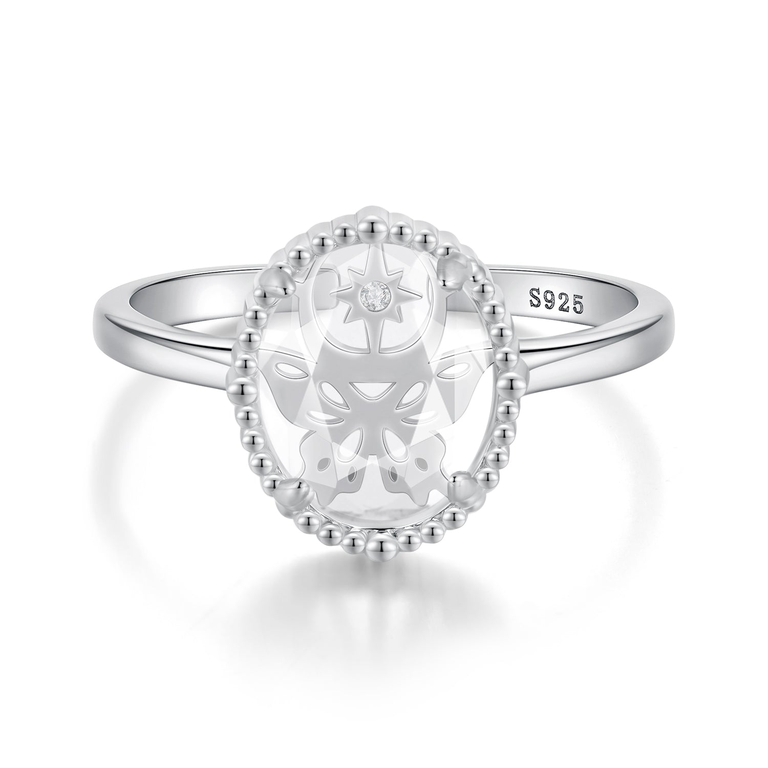 925 Sterling Silver Pavé Setting CZ White Gold Plated Ring with Transparent Glass for Women  DestGlow