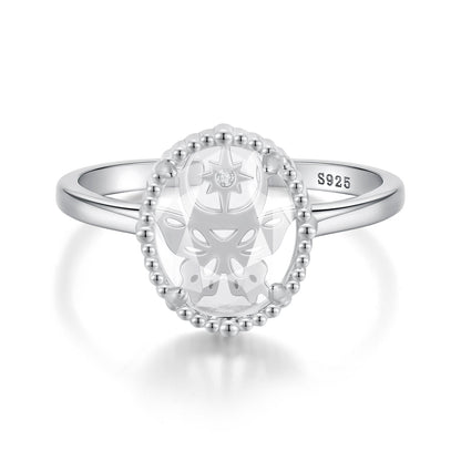 925 Sterling Silver Pavé Setting CZ White Gold Plated Ring with Transparent Glass for Women  DestGlow